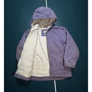 Blue Mountain Lined Full Zip Hooded Workwear Canvas Purple Sherpa Kids Medium‎